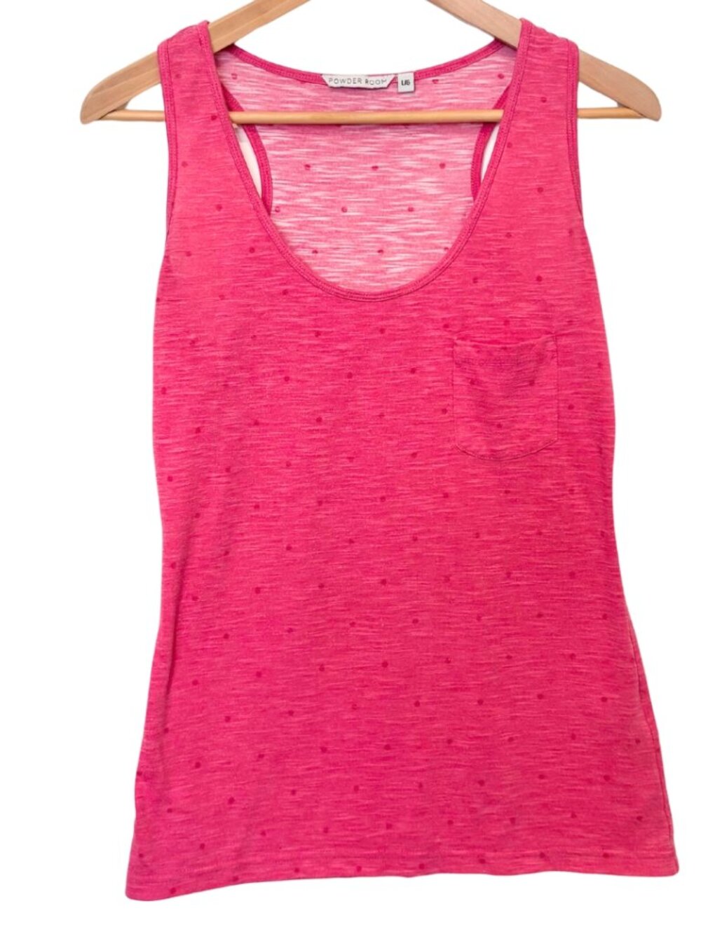 Powder Room Hot Pink Polka Dot Pocket Racerback Tank Top – L (fits like S)